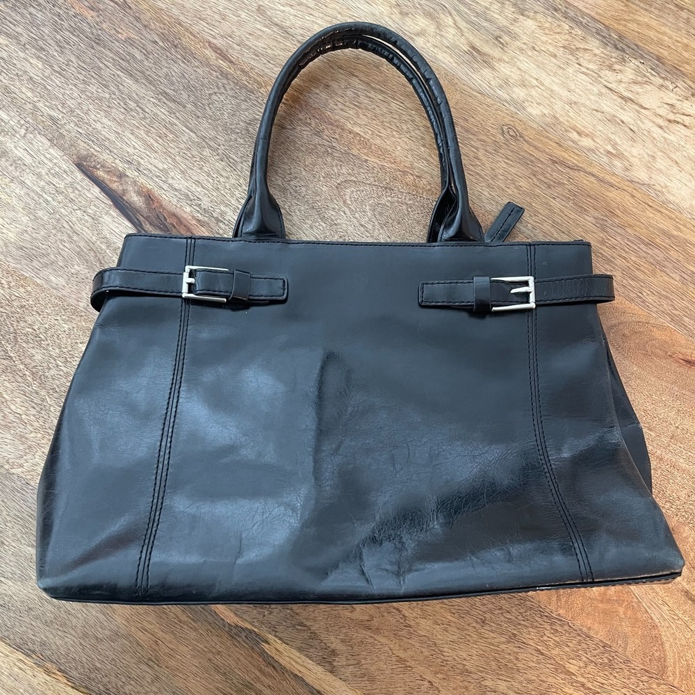 Kenneth Cole New York Black Leather East West Shoulder Bag Large